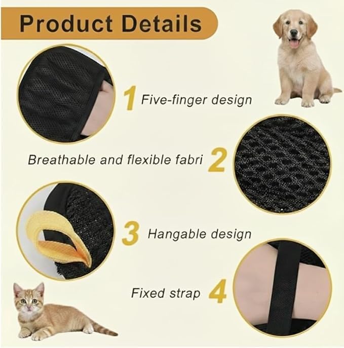 2 Pack Pet Hair Remover Gloves, Enhanced Five Finger Static Grooming Mitts for Cats and Dogs, Washable Reusable Fur Removal Tool for Furniture, Clothing, Carpet, Couch and Car Seats