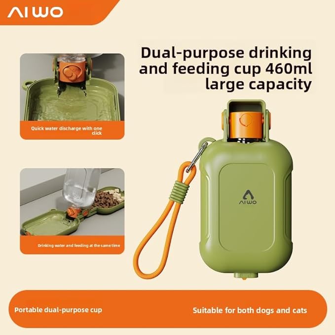 Portable Pet Travel Cup, Large Capacity Dual-Use Feeding and Watering Cup for Dogs and Cats, Leakproof Drink Container with Strap, Outdoor Water Bottle