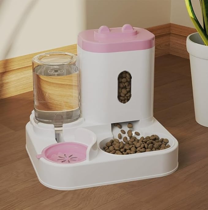 Cat Water Dispenser and Automatic Cat Food Feeder Integrated Water Feeder (Pink, 10.63x9.06x10.63in)