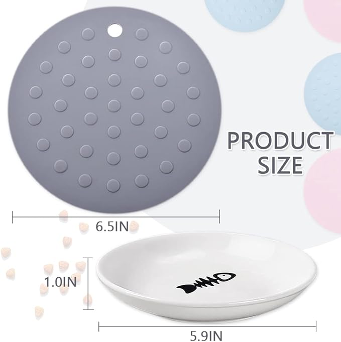 Shallow Cat Food Dish Ceramic Cat Plates for Wet Food Flat Cat Bowl for Whisker Fatigue Wide Kitten Feeding Tray Cute Cat Food Bowl Non Slip Cat Feeding & Watering Supplies (3 Sets)