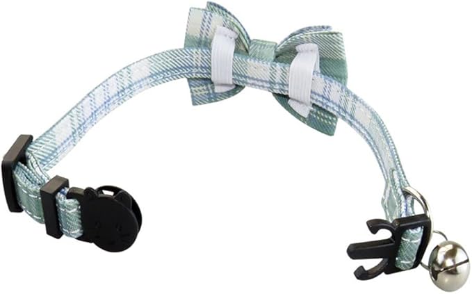 Cat Collar with Bow Tie and Bell, 2 Pack Breakaway Plaid Bowtie Cat Collar for Kitty, Cats, Puppy and Kittens, Blue&Khaki