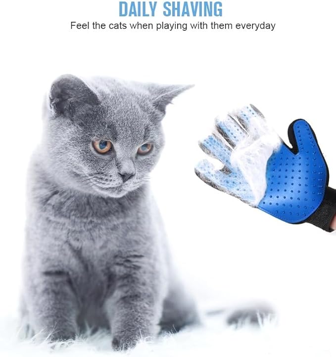 Pet Grooming Gloves, Deshedding Hair Removal Brush Mitt for Dogs and Cats, Black and Blue, Pair (Blue)