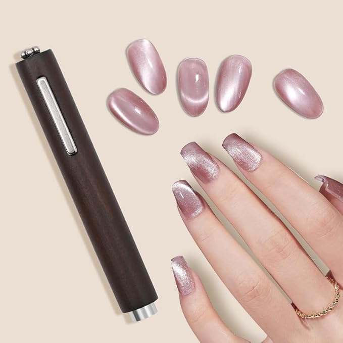 BORN PRETTY 3-in-1 Cat Magnetic Eye Magnet for Nails,Multi-Function Nail Magnets Round & Square & Flower Cat Magnetic Eye Gel Nail Polish Magnet Pen 3D Magnetics Nails Polish Stick Design Tools(Brown)