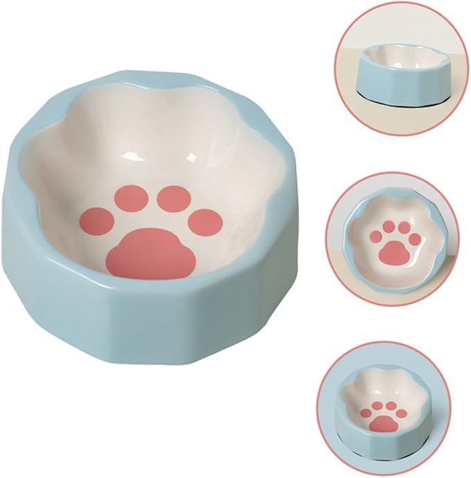 Ceramic Pet Bowl with Tilted Design Blue Small Cat Feeder Dish Suitable for Cats and Dogs Indoor Feeding and Watering