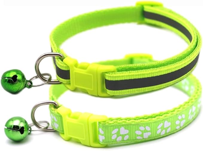 XS Dog Collar with Bell, 2-Pack Basic & Reflective Cat Collar with Bells for XXS Xs Small Pet Dogs Boy Tiny Kitten Girls Animal,Neck 7-12 Inch (Light Green, Neck 7-12")