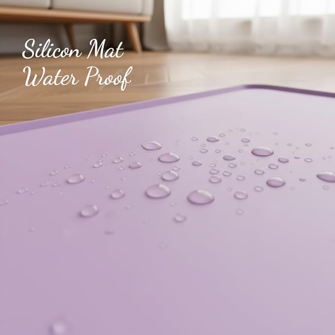 Cute Silicone Pet Feeding Mat for Dogs and Cats, Waterproof Non-Slip Food Tray with Raised Edges for Clean Floors All Season Use (Yellow)