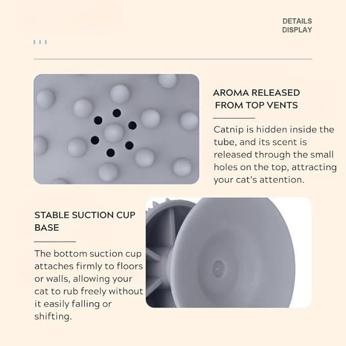 Cat Self Groomer with Suction Cups – Wall-Mounted Pet Massage Brush for Itching & Fur Shedding – Cat Scratch and Rub Toy for Indoor Cats – Easy to Install, 7x7x7.5cm (Grey)