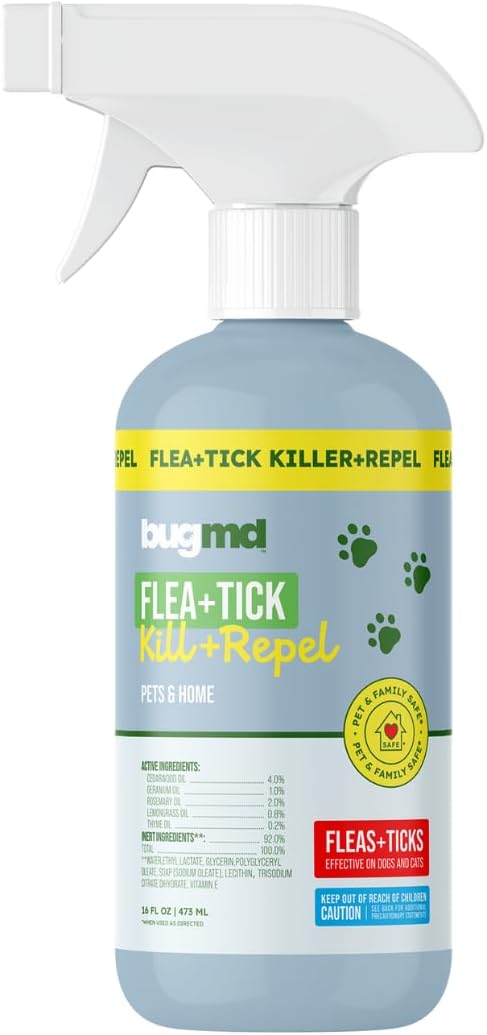 BugMD Flea & Tick Killer & Repellent for Home & Pets – Cedarwood & Geranium Oil Formula – 16oz