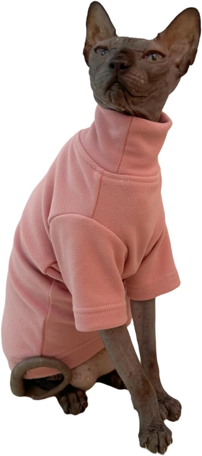 Sphynx Cats Solid Warm Fleece Shirt Cat Turtleneck Undershirt Thermal Hairless Cat Clothes for Sphynx, Devon, Cornish Cat Clothes and Small Kitten and Dogs (Pink, Medium)