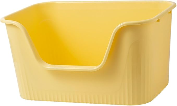 Open Top Pet Litter Box High Sided Anti Splashing Cat Toilet Sandbox with Lowered Front Entry Pet Litter Tray- Yellow S