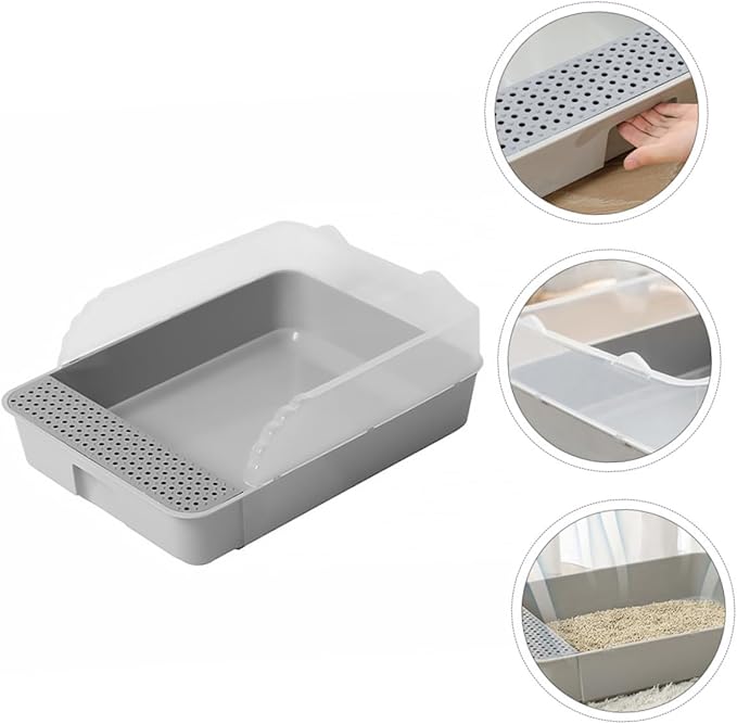 Semi-Enclosed Cat Litter Pan Toilet, Detachable Anti-Splash Durable Polymer Kitten Litter Box, Small Grey Potty for Indoor Cat Housebreaking