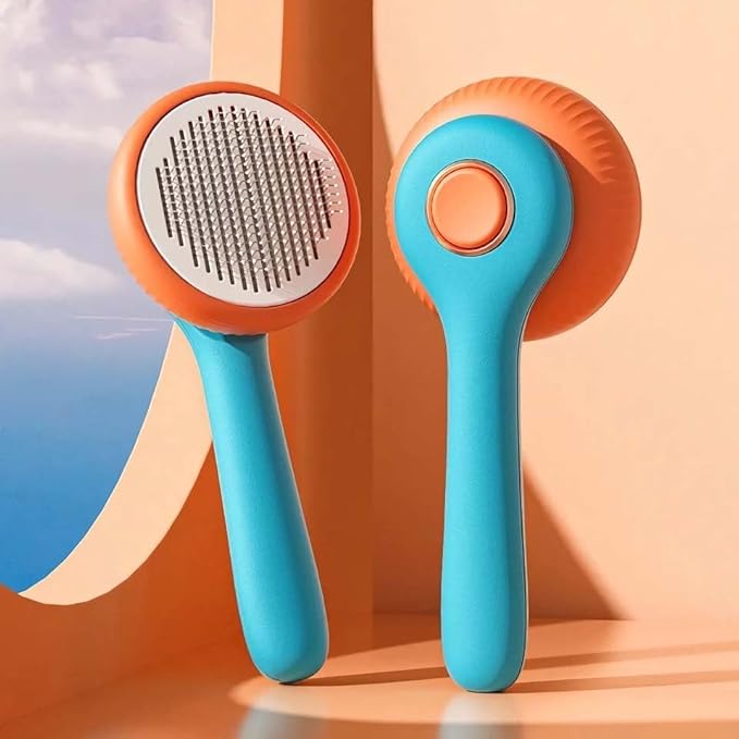 Self-Cleaning Pet Hair Removal Comb - Slicker Brush for Dogs & Cats Grooming Orange
