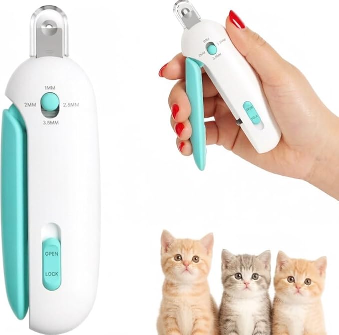 Cat Nail Clipper with Adjustable 3-Size Trimming Hole & Hidden Nail File – Safe Anti-Splash Toenail Trimmer for Kittens & Indoor Cats – Ergonomic Claw Cutter
