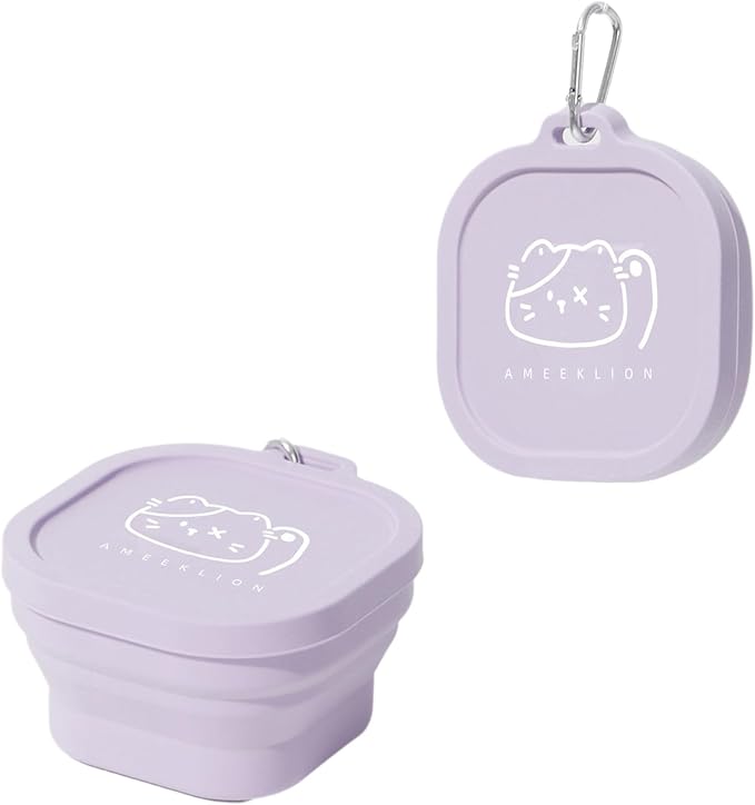 Foldable Pet Bowl Collapsible Dog Cat Bowls with Carabiners for Travel Portable Food Water Feeder for Hiking Park Purple One Size