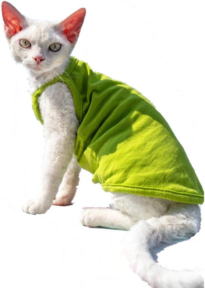 Hairless Cats Solid Cotton Camisole, Breathable Summer Tank Tops for Sphynx, Cornish Rex, Devon Rex, Peterbald, Cat Wear Hairless Cat Clothes Soft Skin-Friendly Cats Apparel Assorted Colors and Sizes