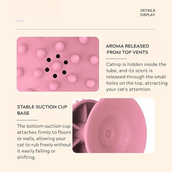 Cat Self Groomer with Suction Cups – Wall-Mounted Pet Massage Brush for Itching & Fur Shedding – Cat Scratch and Rub Toy for Indoor Cats – Easy to Install, 7x7x7.5cm (Pink)