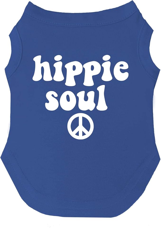 Hippie Soul Dog Tee Shirt | Sleeveless | Free Spirit Pup | Groovy | Peace & Love (Royal Blue, Small 1018)