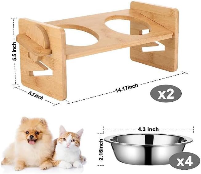 4-Speed Adjustable Height Elevated Pet Feeding Rack, Stable Bowl Stand for Cats and Dogs