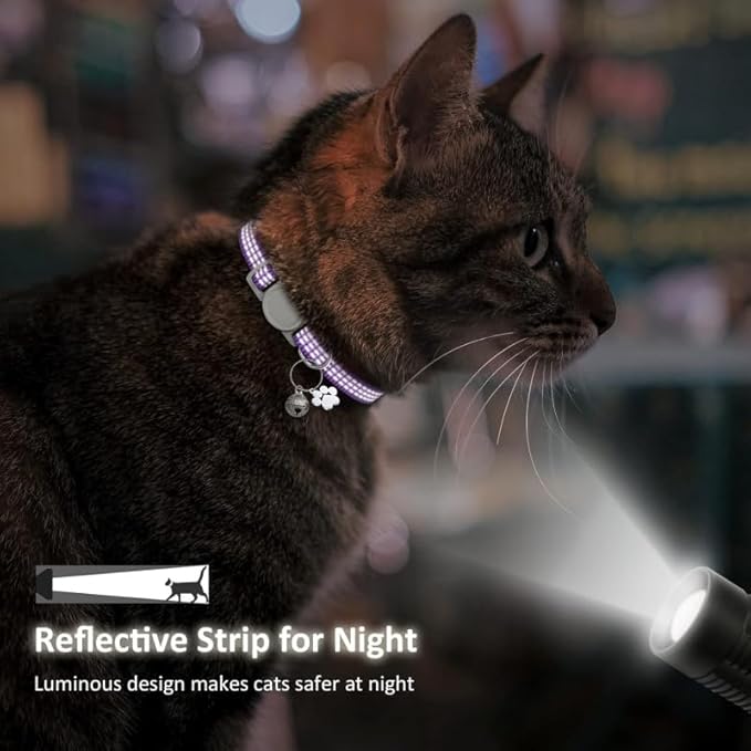 3 Pack Reflective Breakaway Collars with Bell and Paw Charm, Adjustable Safety Collars for Small Cats, Kittens, and Tiny Puppies - Night Visibility for Evening Outings