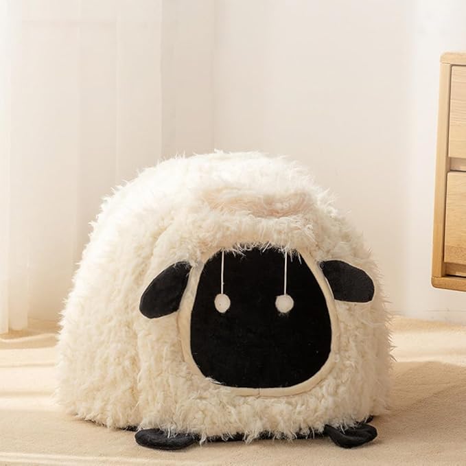 LYFJMUS Mushroom Cat Bed Chocolate Cookie Cat Beds for Indoor Cats Mushroom Cow Shape Cat Cave Bed Cat Tent with Removable & Washable Cushion Pillow Cat House Bed for Cats Small Dogs ﻿ (White Sheep)