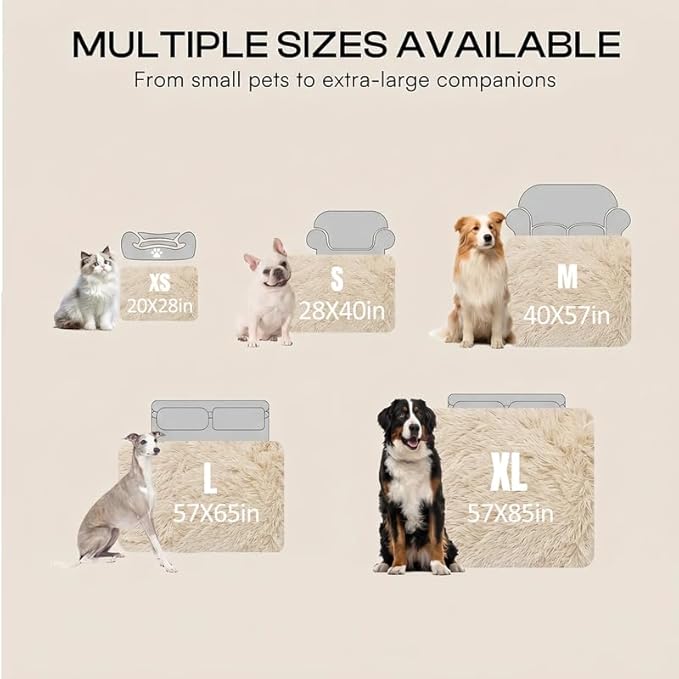 Fluffy Pets Blankets for Medium Dogs Cats Calming Blanket for Couch Covers Waterproof Long Faux Fur Cover on Bed Leakproof Sofa Protective Covers(Cream,M-57x40in)