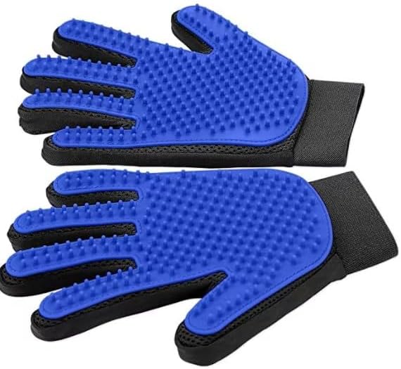 Grooming Gloves (1 Pair, Left & Right) – Gentle Deshedding & Bathing Brush for Dogs, Cats & Horses – Soft Silicone Tips, Breathable Mesh, Adjustable Fit – Easy Hair Removal (Blue)