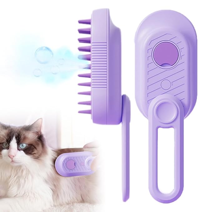 Pet Hair Brush with Steam Mist for Cats, 2026 New 3 in 1 Cat Steam Deshedding Brush with Hair Release Button, Pet Comb with Spray for Shedding & Grooming & Massaging & Cleaning (Purple)