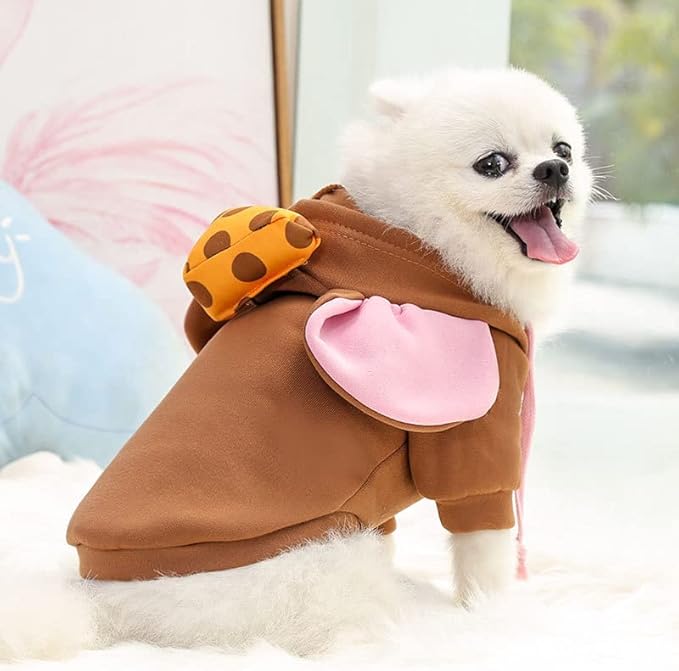 Pet Clothing Dog Transformation Frog Hoodie Autumn and Winter Warm Small Large Dog Method Dou Cat Bullfighting Clothes (Brown Mouse,S)