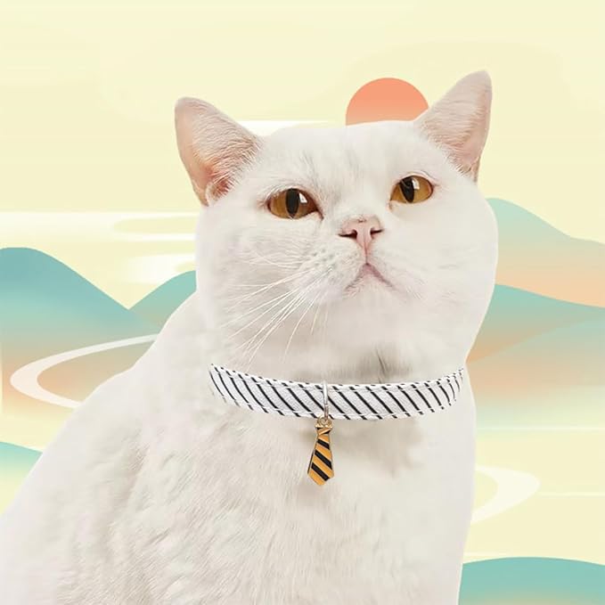 2 Pack Cotton Cat Kitten Collar with tie Accessories, Classic Stripes Cute Cat Collar for boy Girl Cats, Adjustable 7.8-12.2in Kitten Collars for Wedding Formal Party Red & White