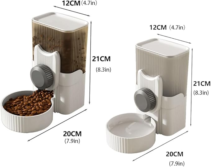 Pet Dog Cat Hanging Automatic Feeder and Water Dispenser Set, 2-in-1 Gravity Pet Food & Water Bowl for Cage, No-Spill Small Dog Rabbit Food Dispenser (Grey)
