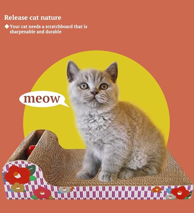 Cat Scratcher Cardboard, Scratching Pad House Bed Furniture Protector, Infinity Shape, Curved, with Ball