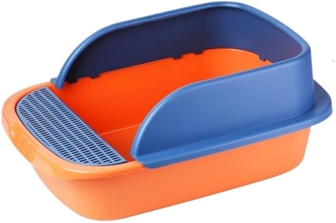 Pet Supplies, Splashproof Semi-Closed Cat Litter Box, Rectangle Pan for Cats(Blue,Medium)