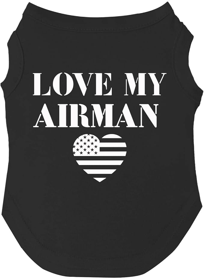 Love My Airman Dog Tee Shirt | Sleeveless | Sizes for Puppies, Toys and Large Breeds (Black, Medium 91)