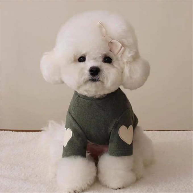 Small Dog Sweaters for Dogs Girls Boys, Heart Love Pattern Puppy Clothes, Puppy Pullover Outfit (Dark Green, XX-Large)