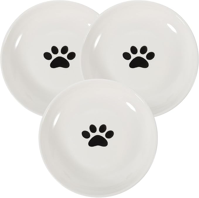 STOBAZA Ceramic Shallow Cat Bowl with Non-Slip Silicone Base Wide Round Cat Feeder Dish 3pcs Set Healthy Feeding and Watering Plates