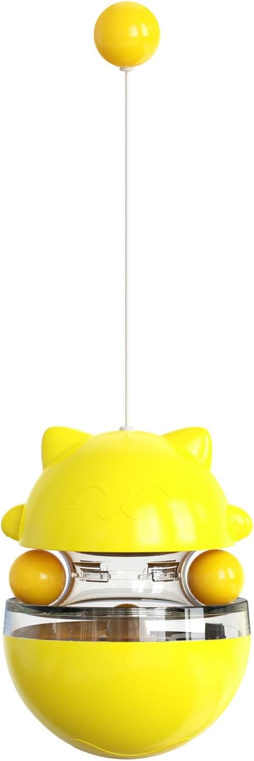 Interactive Cat Toy for Indoor Cats Wobble Treat Dispenser Ball Kitten Food Dispenser & Puzzle Feeder Balls & Enrichment Toys & Mental Stimulation Interactive Brain Game (Yellow)