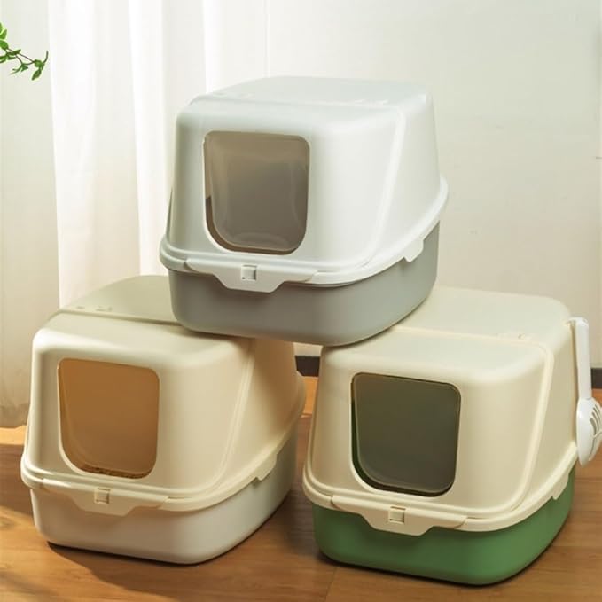 Pet Supplies, Enclosed Hooded Cat Litter Box with Door Flap, Easy Clean Plastic Tray(Yellow)