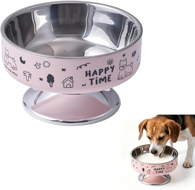 Stainless Steel Cat Bowl, Cute Cat Dish with Non-Slip Base, Large Diameter Pet Feeder Tool for Cats/Kittens/Dogs