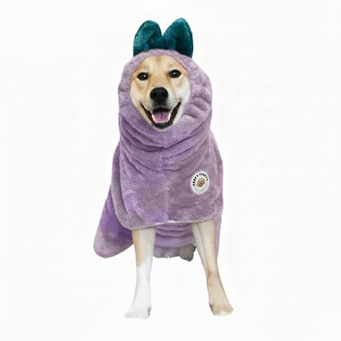 DERPYCHAPPY Premium Dog Bathrobe Towel, Absorbent Microfiber Robe for Small Medium Extra Large Dogs and Cats, Stylish Cozy Quick Pet Drying Towels After Bath, Pool or Beach (M, Lavender)