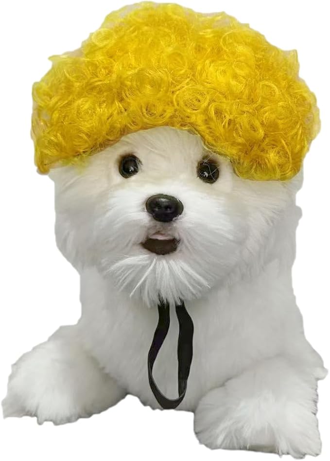 Psivika Pet Wigs Funny Dog Cat Cosplay Wig Pet Costume Cat Cosplay Decoration for Halloween, Christmas, Parties, Festival (Yellow)