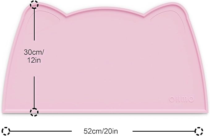 OHMO - Cat Food Mat, Silicone Pet Feeding Mat for Floor Non-Skid Waterproof Dog Water Bowl Tray, Easy to Clean Pet Placemat (Pink, 20 * 12'')