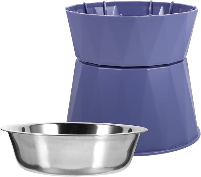 TEHAUX Adjustable Elevated Cat Bowl with Non-Slip Blue Stand, Raised Feeding Dish for Cats, Suitable for Indoor Pet Feeding and Watering