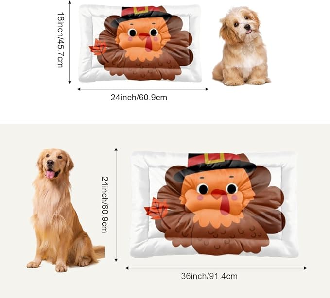 Autumn Leaf Turkey Illustration Pet Dog Cage Mat Dog Bed Chew Proof Bed for Cage Tough Non- Slip Bottom Furniture for Pet Multi- Scenario Pad Gift Printed Cat Pad 36× 24 Inch