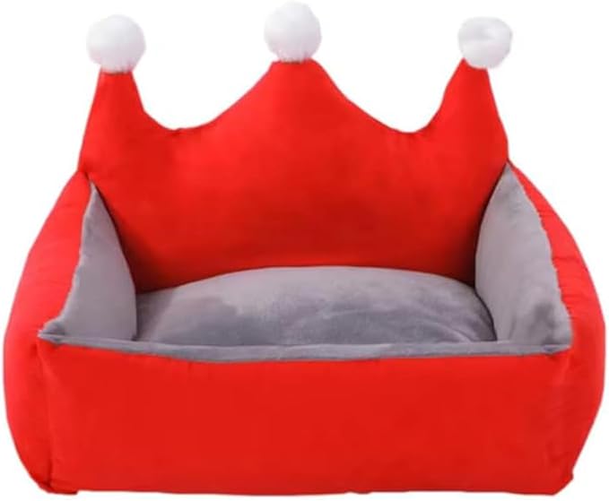 Cute Crown Pet Beds for Dogs Cat,Fashionable Luxurious Crown Cat Princess Beds Winter Warm Puppy Cat Sofa Bed Soft Upholstered Plush Sofa,Durable Washable Anti-Slip Dog Beds (Red, S-Below 9.0kg)