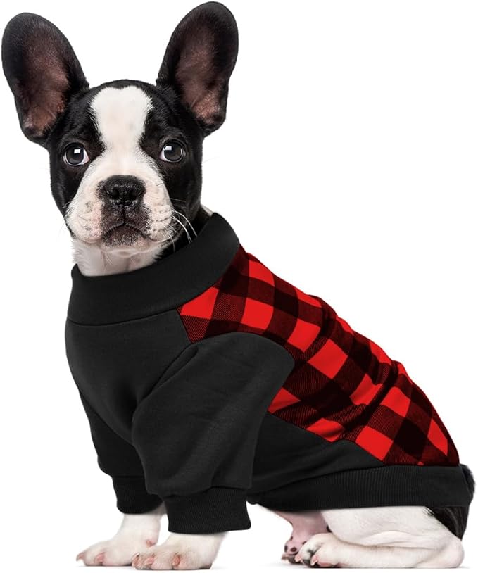 Ugly Christmas Dog Sweater – Soft & Warm Turtleneck Dog Outfit with Leash Hole, Cold-Weather Coat for Dogs & Cats, Perfect for Christmas (Red & Black, Small)