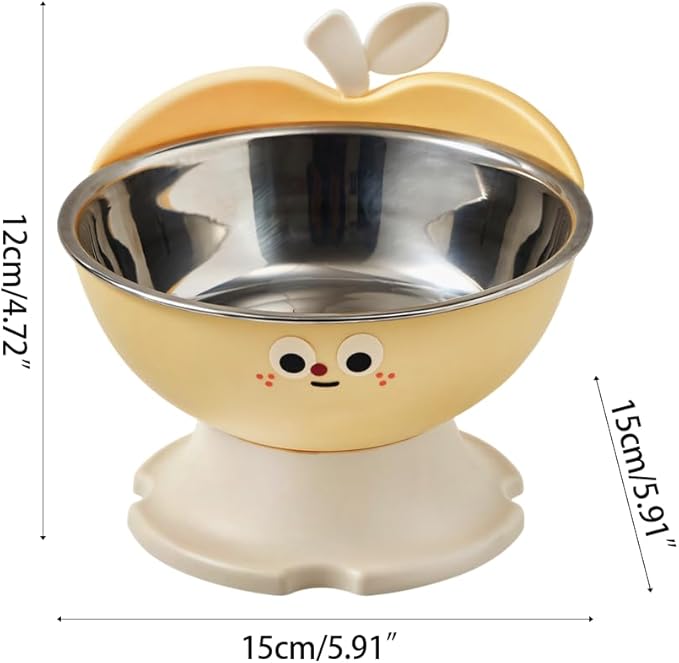 Elevated Cat Dog Bowl Apple Shape, Non Slip Pet Feeder with Stainless Steel Inner, Anti Vomiting Neck Protection for Small Medium Pets