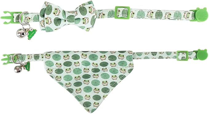Cat Collar Breakaway with Cute Bow Tie Bandana and Bell Accessories Frog for Kitty Adjustable Safety