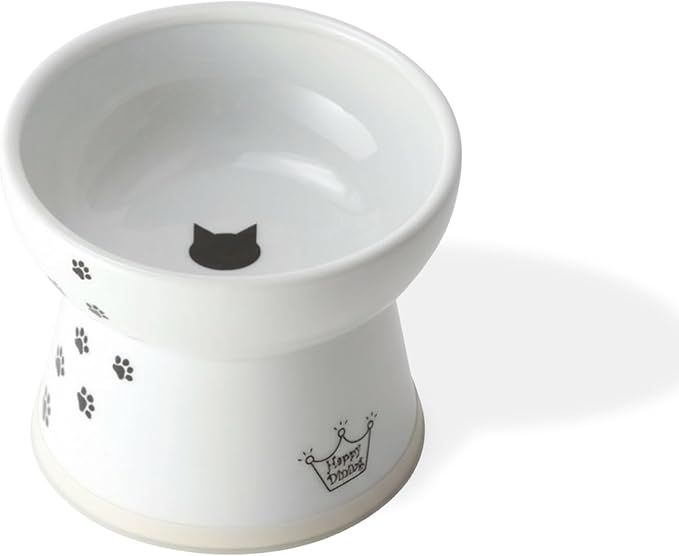 Necoichi Raised Cat Food Bowl – Ceramic Elevated Cat Bowl for Whisker & Neck Fatigue, Dishwasher Microwave Safe – Non-Slip & Anti Vomiting Ergonomic Design (Cats, Large)