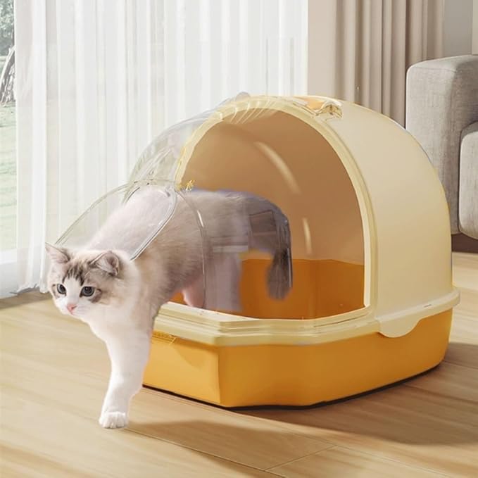 Pet Supplies, Enclosed Cat Litter Box with Door, Large Anti-Splash Toilet for Cats(Yellow)