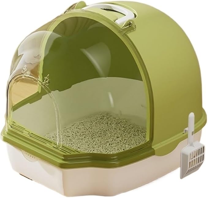 Pet Supplies, Enclosed Cat Litter Box with Door Flap & Handle, Anti-Splash Toilet(Green)